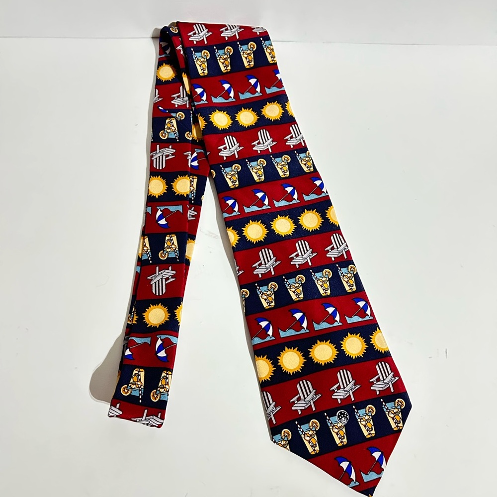 Vicky Davis Silk Necktie Summer Time Drink Sun Chair Umbrella Men Tie Father Dad